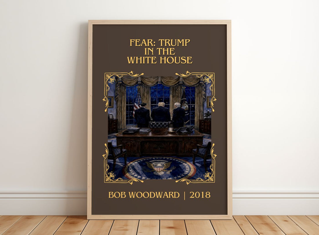 Fear: Trump in the White House Classic Book Art Print by Bob Woodward – framed print leaning on a wooden floor
