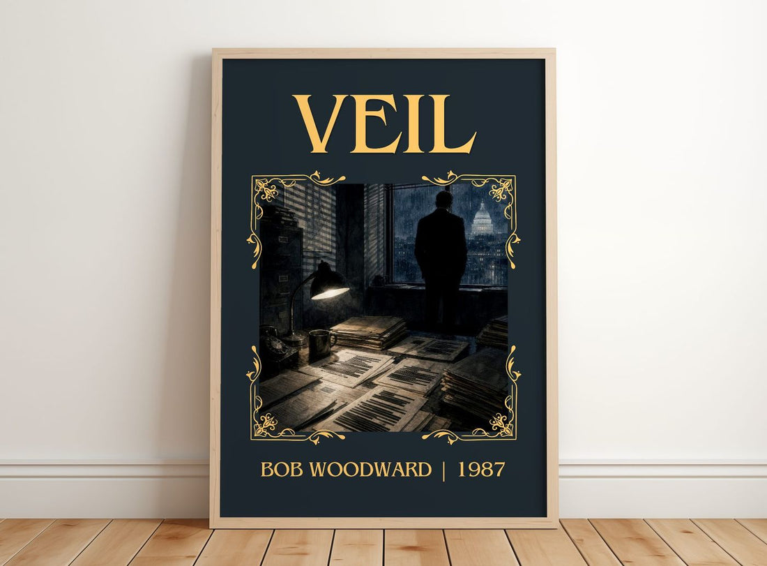 Veil Classic Book Art Print by Bob Woodward – framed print leaning on a wooden floor