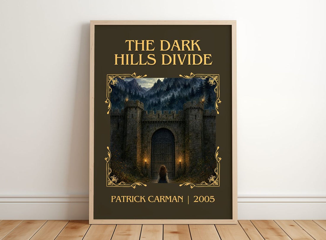 The Dark Hills divide Classic Book Art Print by Patrick Carman – framed print leaning on a wooden floor