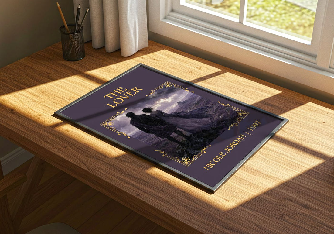 The Lover Classic Book Art Print by Nicole Jordan – print on a sunlit desk