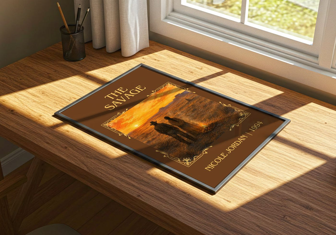 The Savage Classic Book Art Print by Nicole Jordan – print on a sunlit desk