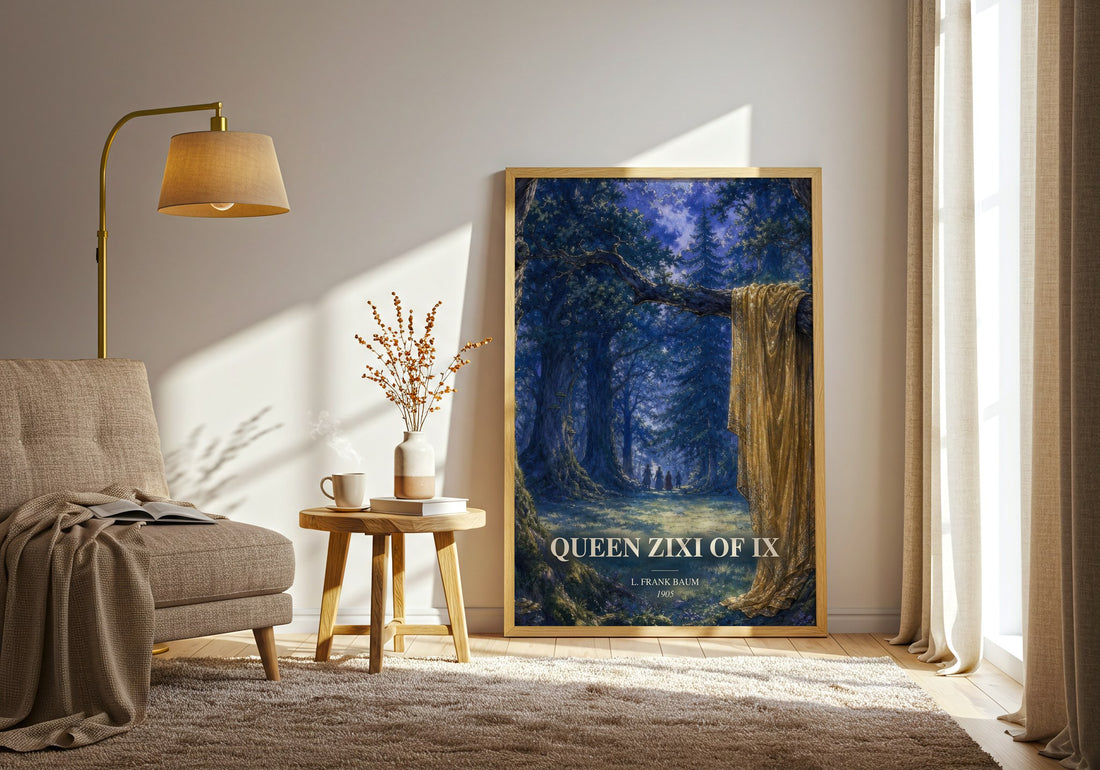 Queen Zixi Of Ix watercolour print in frame leaning in hallway – childrens wall art (mockup)
