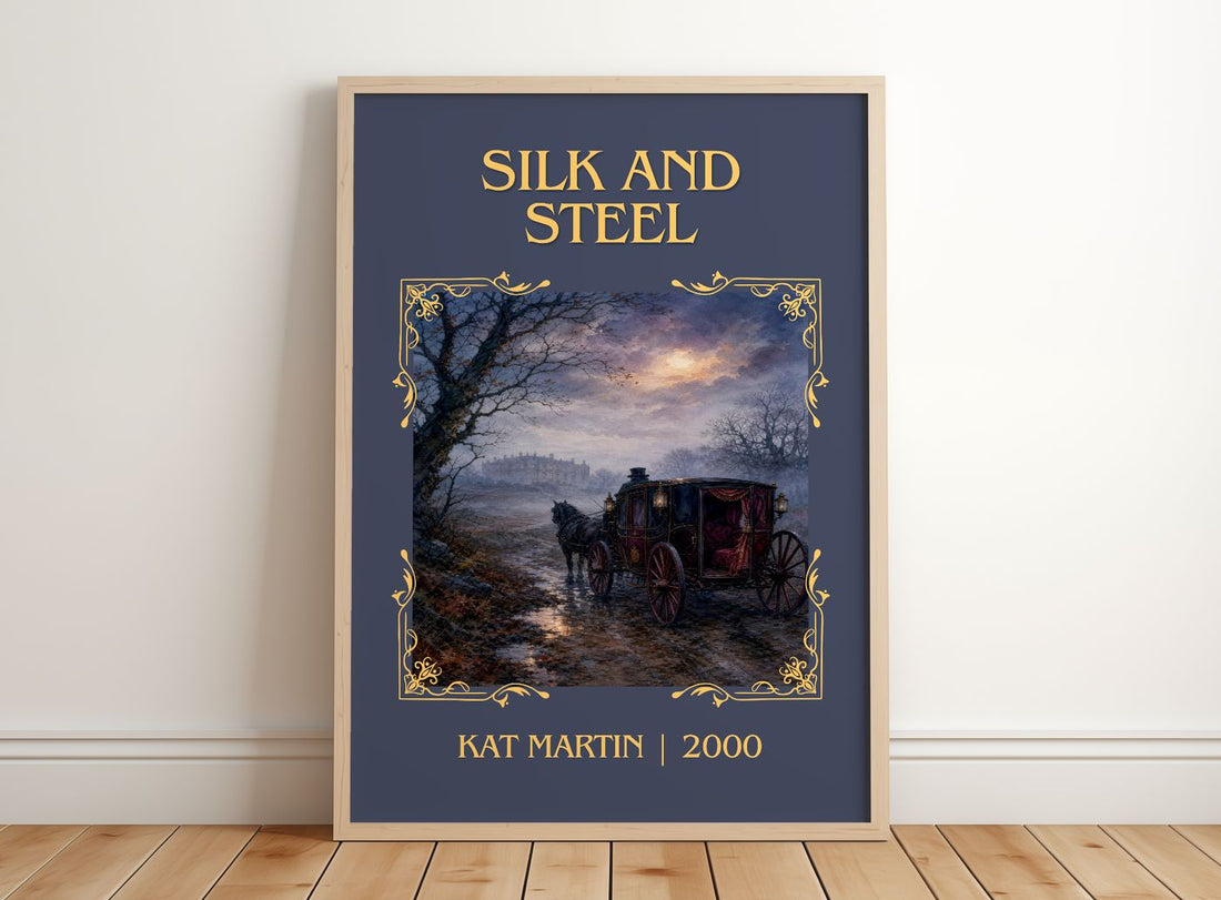 Silk and Steel Classic Book Art Print by Kat Martin – framed print leaning on a wooden floor