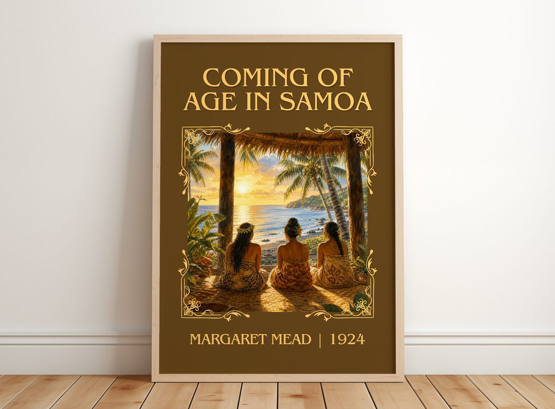 Coming of age in Samoa Classic Book Art Print by Margaret Mead – framed print leaning on a wooden floor