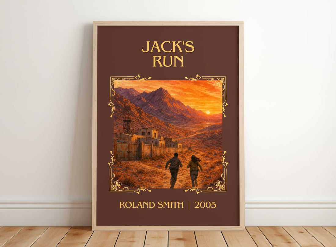Jack's run Classic Book Art Print by Roland Smith – framed print leaning on a wooden floor