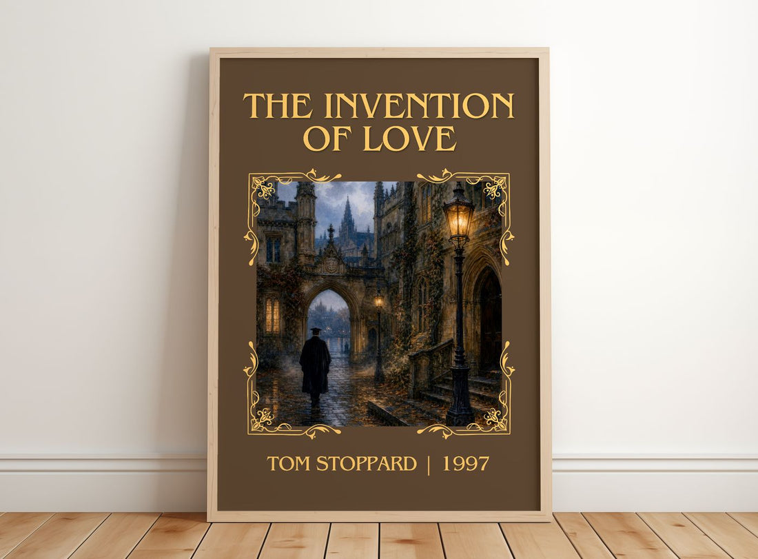 The invention of love Classic Book Art Print by Tom Stoppard – framed print leaning on a wooden floor