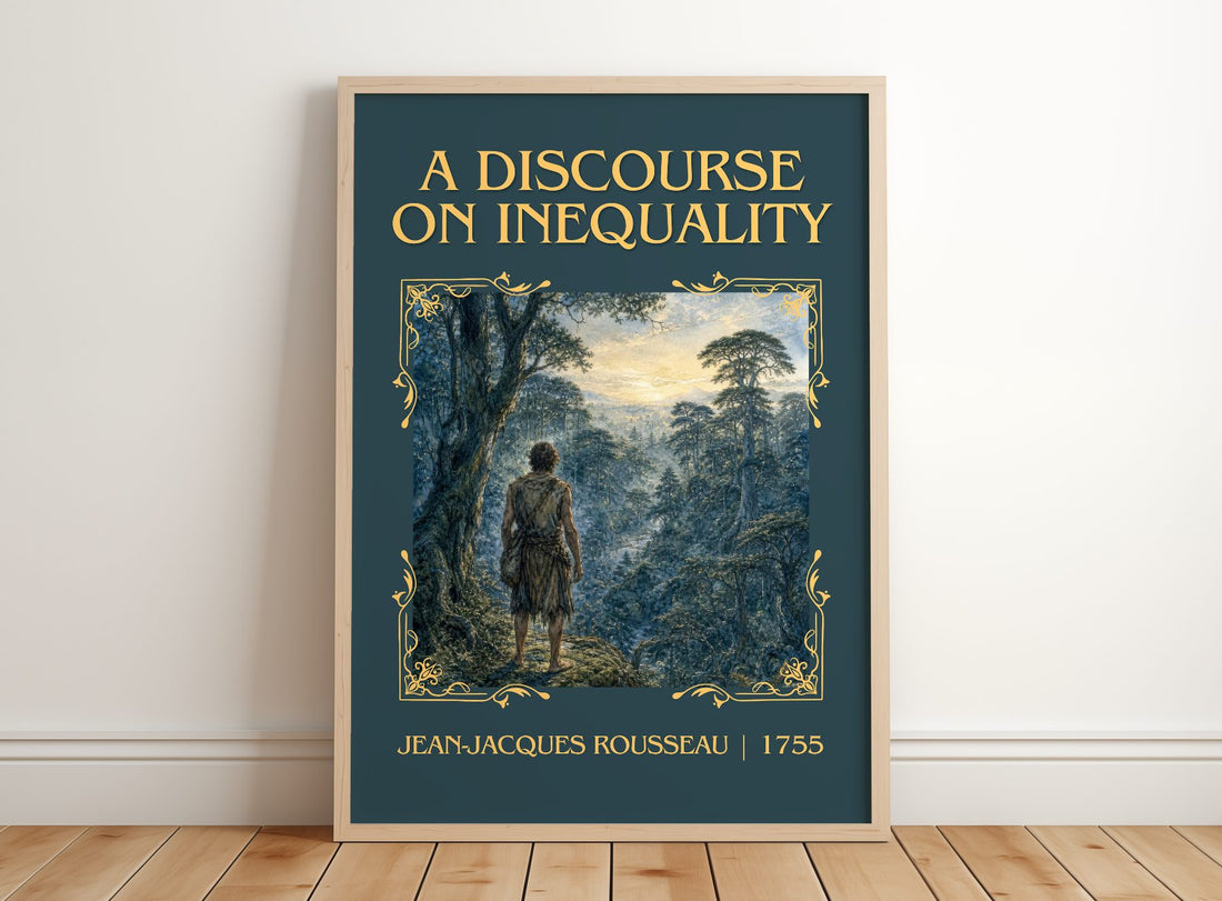 discourse on inequality Classic Book Art Print by J. Rousseau – framed print leaning on a wooden floor