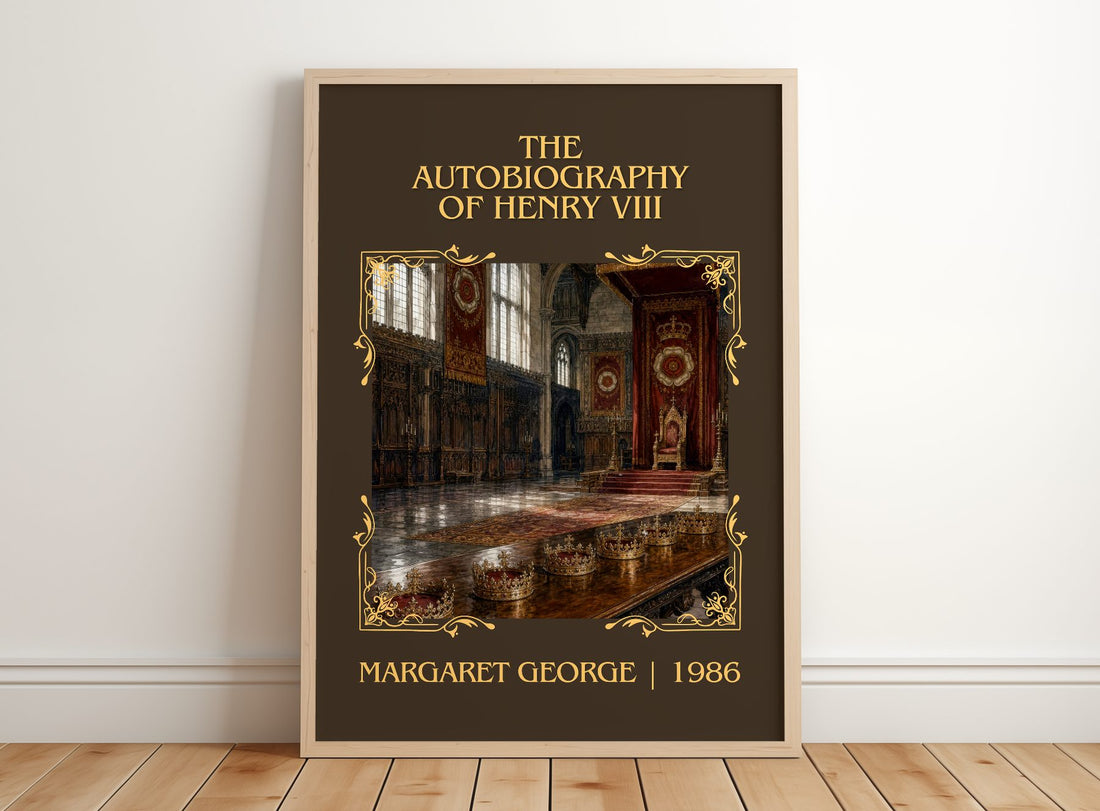 autobiography of Henry VIII Classic Book Art Print by Margaret George – framed print leaning on a wooden floor
