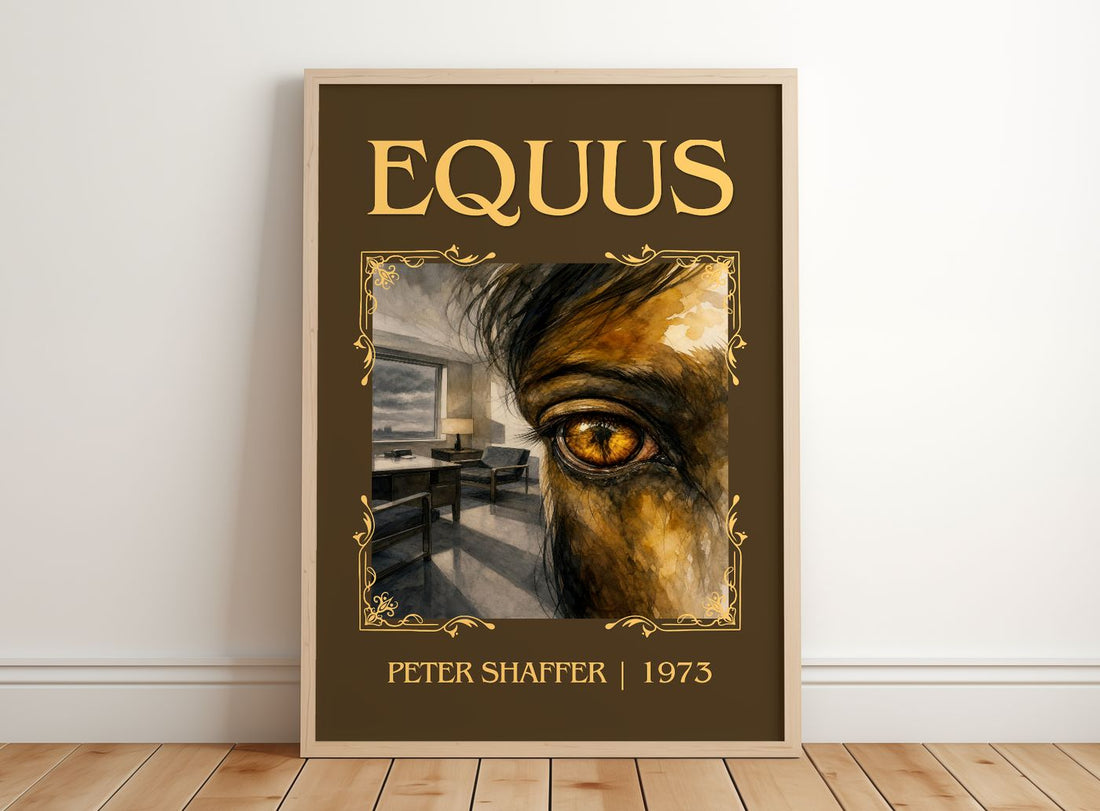 Equus Classic Book Art Print by Peter Shaffer – framed print leaning on a wooden floor
