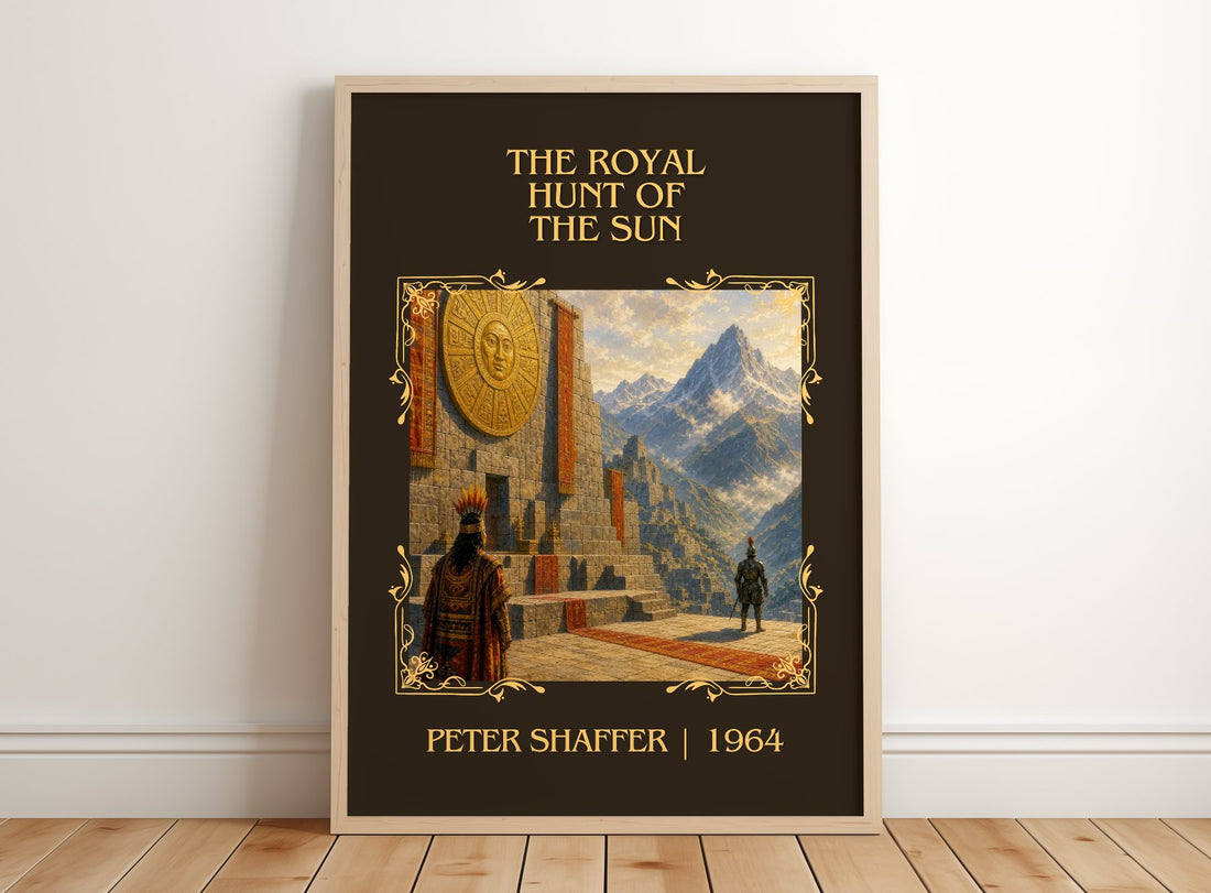 The royal hunt of the sun Classic Book Art Print by Peter Shaffer – framed print leaning on a wooden floor