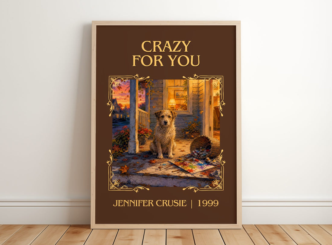 Crazy for You Classic Book Art Print by Jennifer Crusie – framed print leaning on a wooden floor