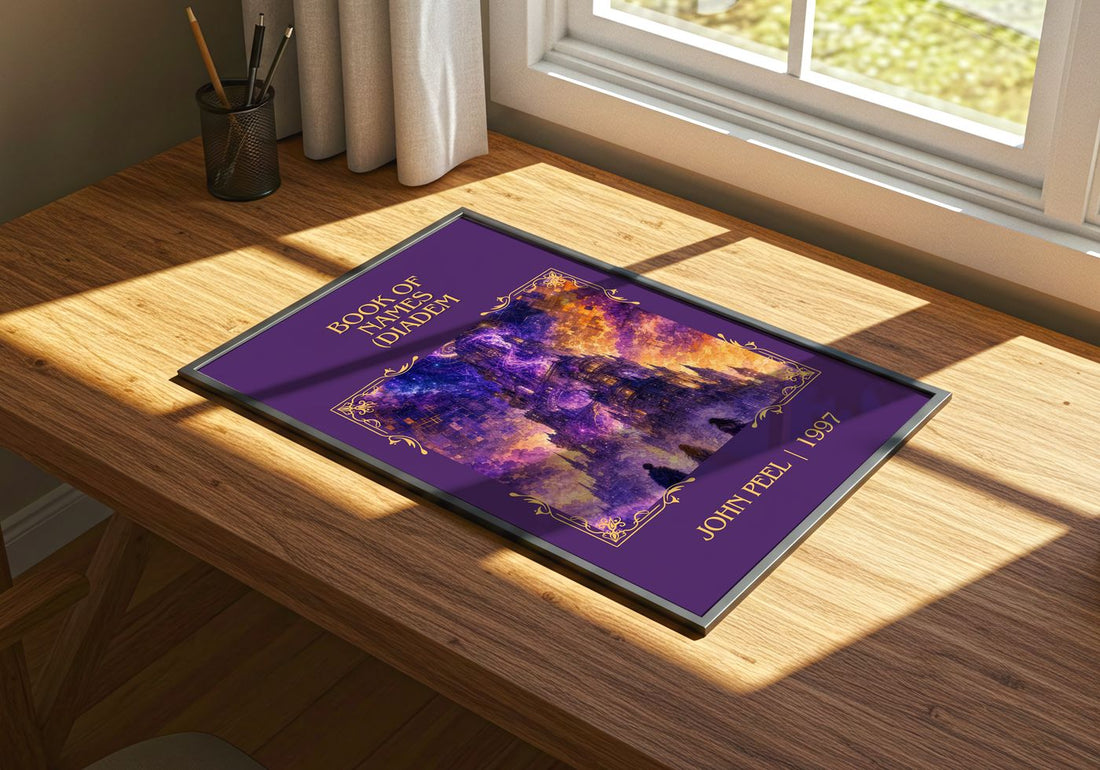Book of Names (Diadem Classic Book Art Print by John Peel – print on a sunlit desk