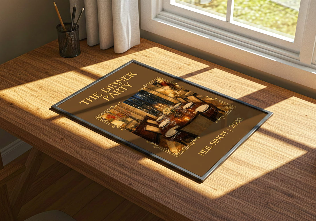 The Dinner Party Classic Book Art Print by Neil Simon – print on a sunlit desk