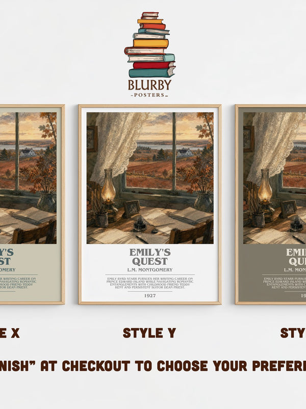 Emily'S Quest bookish print in frame leaning in hallway – coming of age wall art