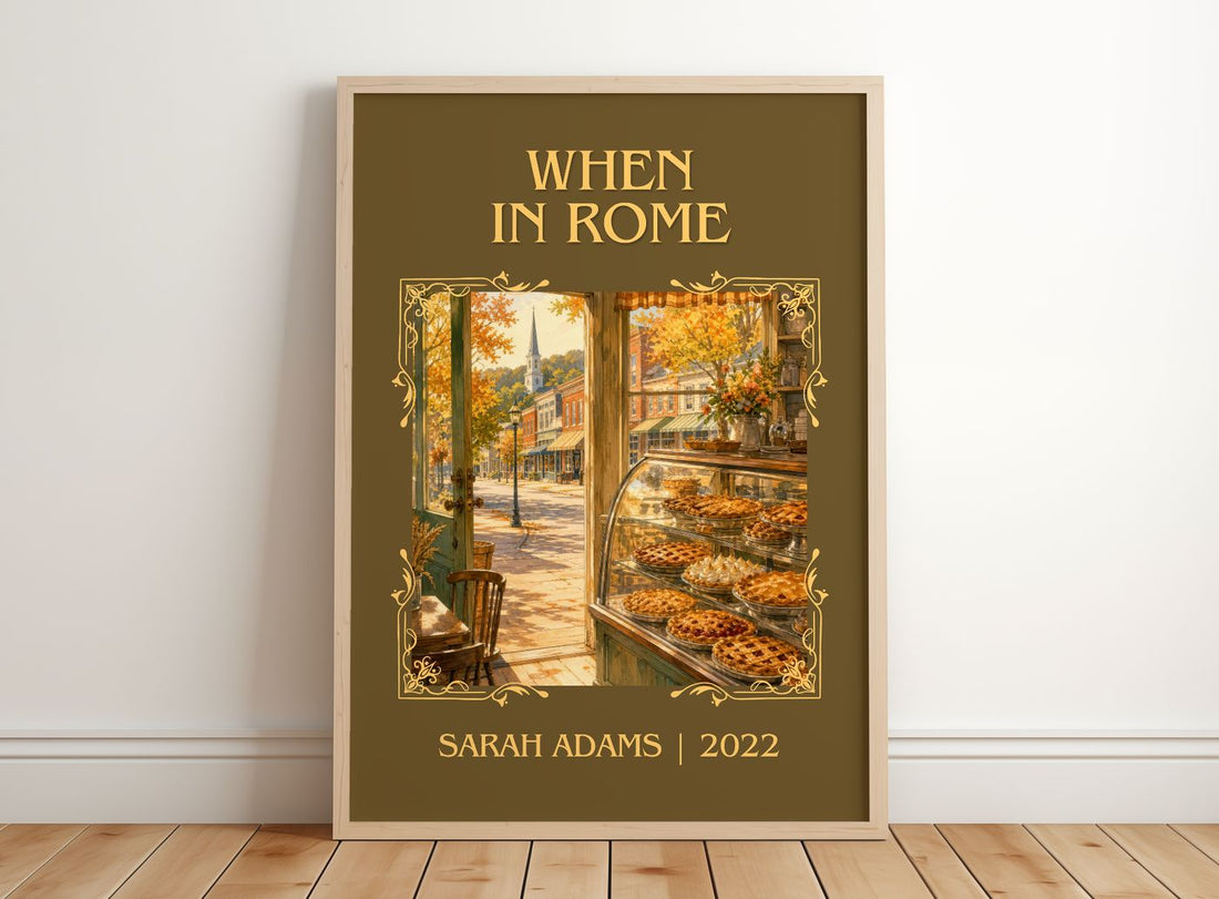 When in Rome Classic Book Art Print by Sarah Adams – framed print leaning on a wooden floor