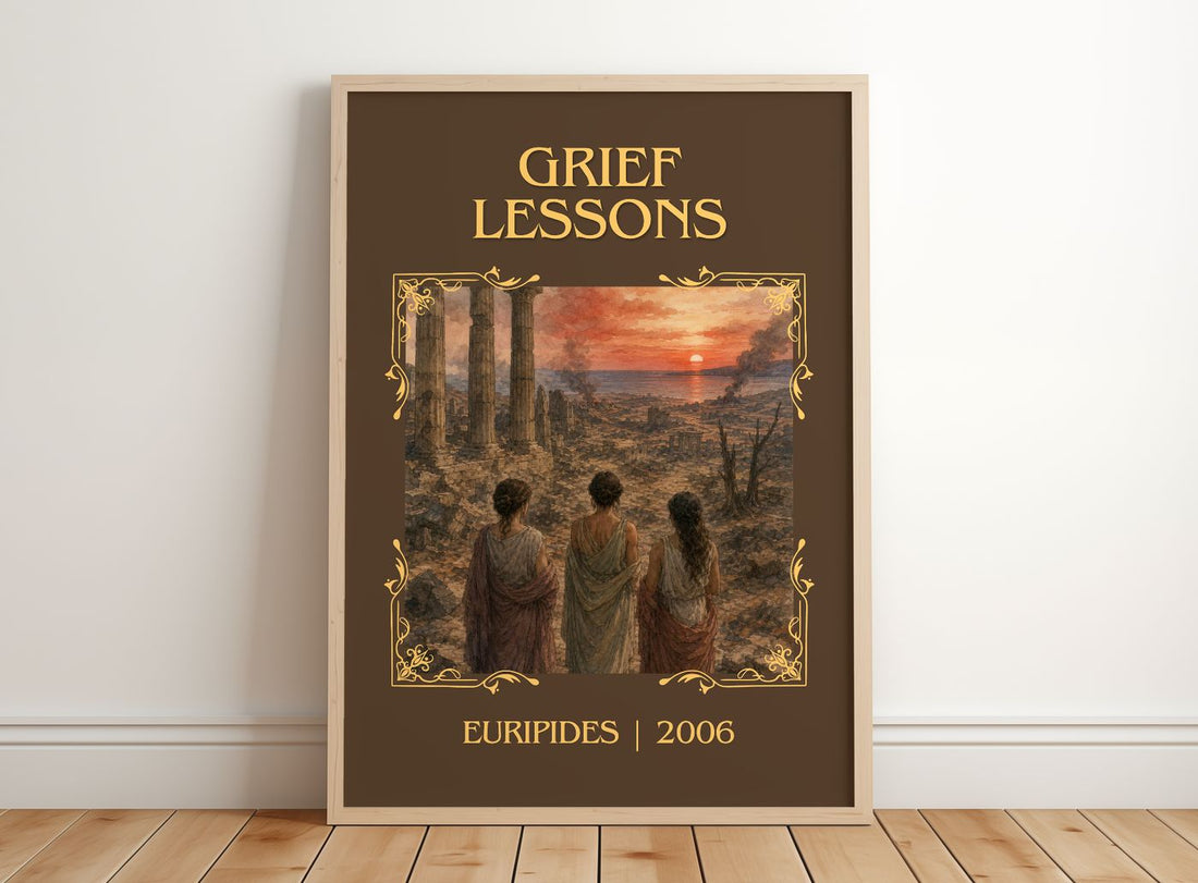 Grief Lessons Classic Book Art Print by Euripides – framed print leaning on a wooden floor