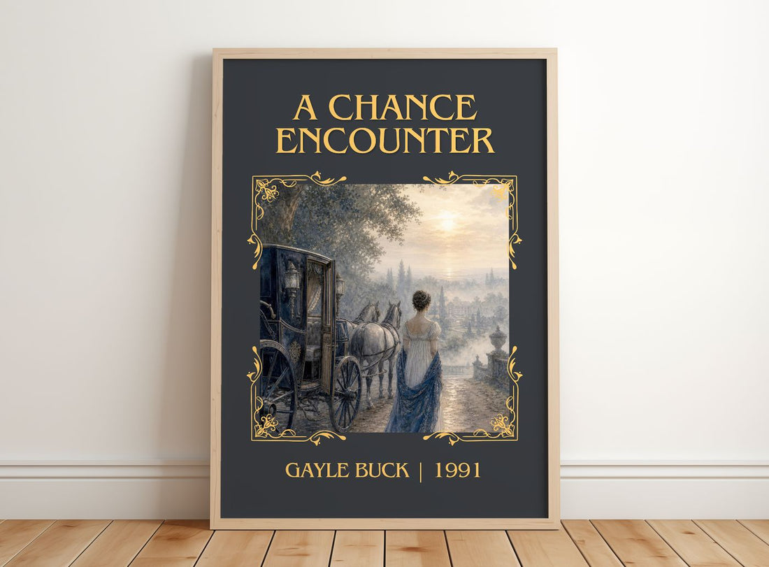 A Chance Encounter Classic Book Art Print by Gayle Buck – framed print leaning on a wooden floor