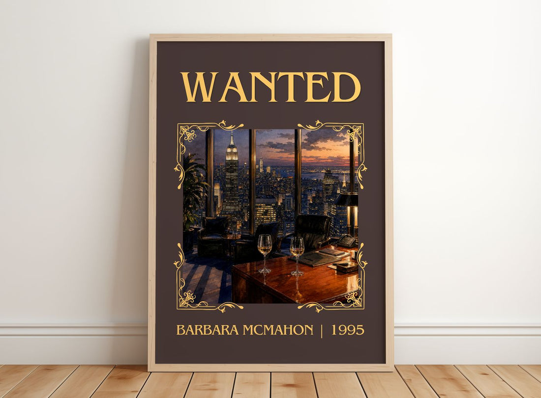 Wanted Classic Book Art Print by Barbara McMahon – framed print leaning on a wooden floor