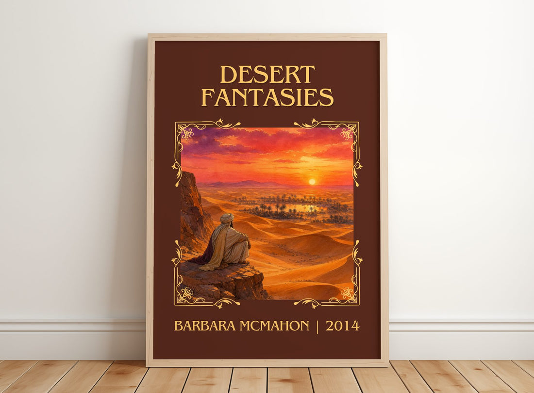 Desert Fantasies Classic Book Art Print by Barbara McMahon – framed print leaning on a wooden floor