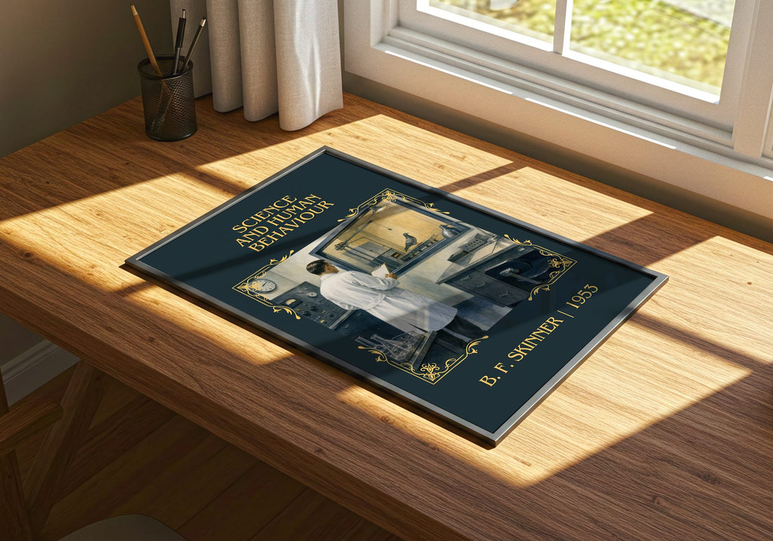 Science and human behaviour Classic Book Art Print by B. F. Skinner – print on a sunlit desk