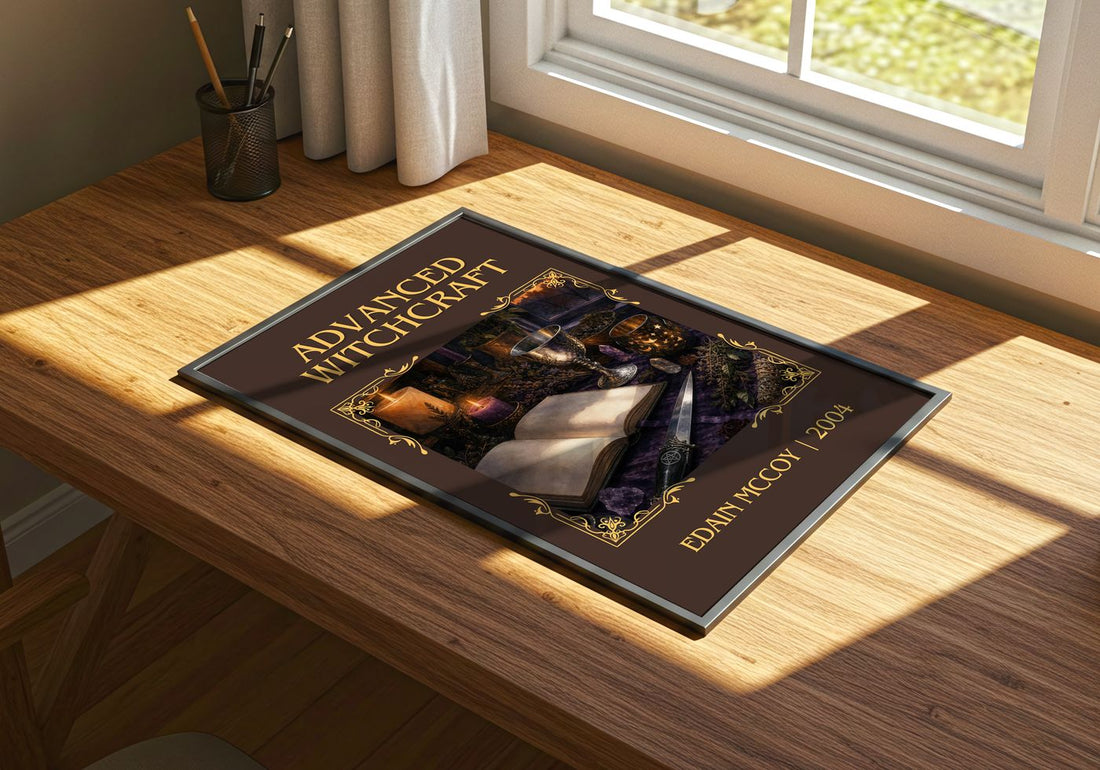 Advanced Witchcraft Classic Book Art Print by Edain McCoy – print on a sunlit desk