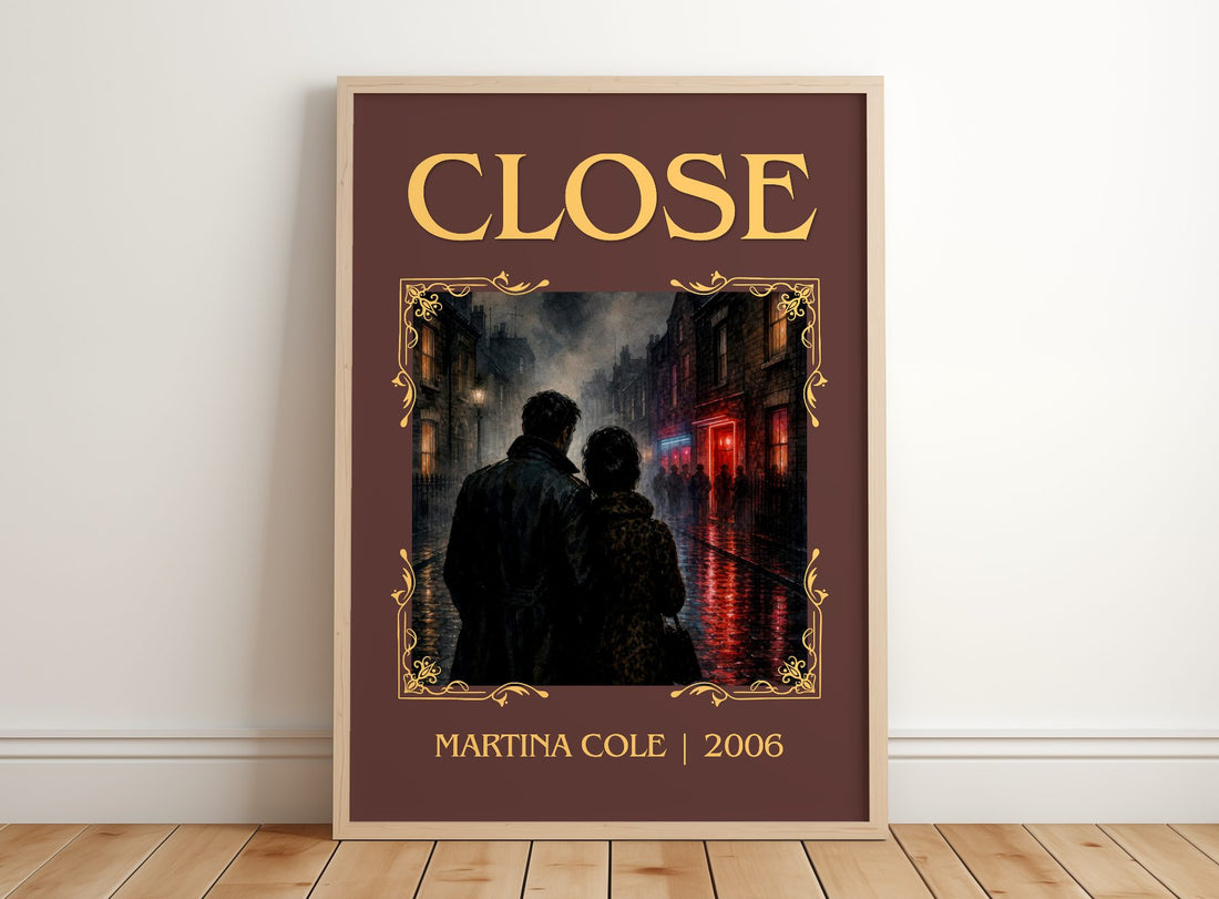 Close Classic Book Art Print by Martina Cole – framed print leaning on a wooden floor