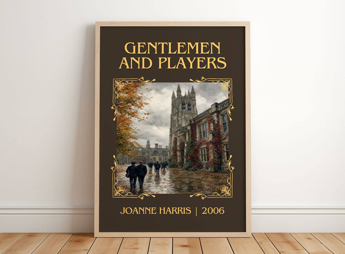 Gentlemen and players Classic Book Art Print by Joanne Harris – framed print leaning on a wooden floor