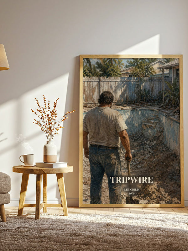 Tripwire watercolour print in frame leaning in hallway – thriller wall art