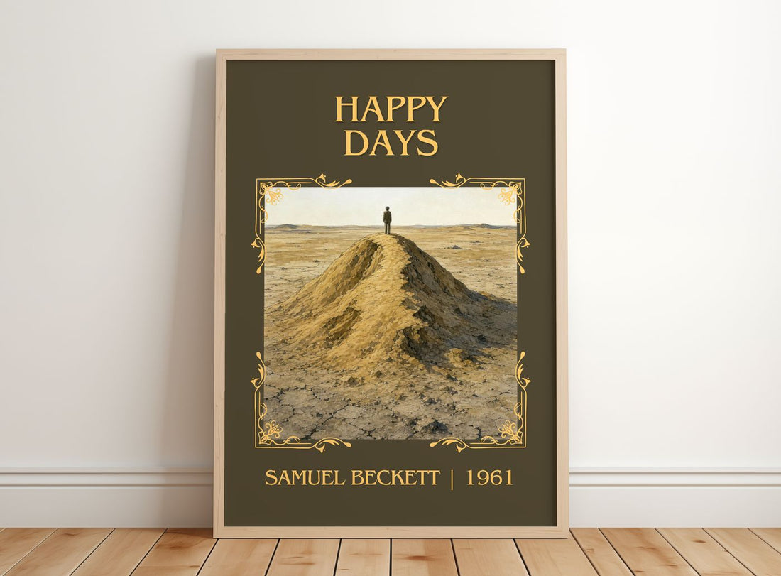 Happy days Classic Book Art Print by Samuel Beckett – framed print leaning on a wooden floor