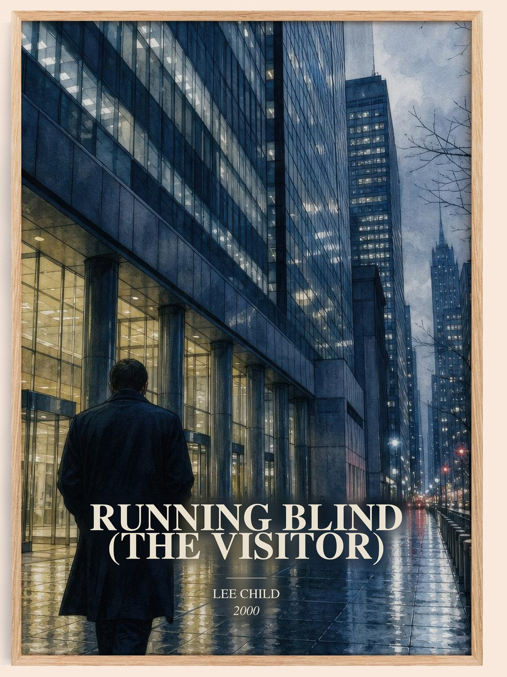 Running Blind (The Visitor) watercolour book poster by Lee Child – framed literary art print