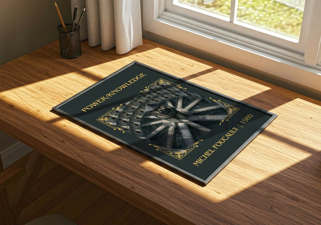 Power/knowledge Classic Book Art Print by Michel Foucault – print on a sunlit desk