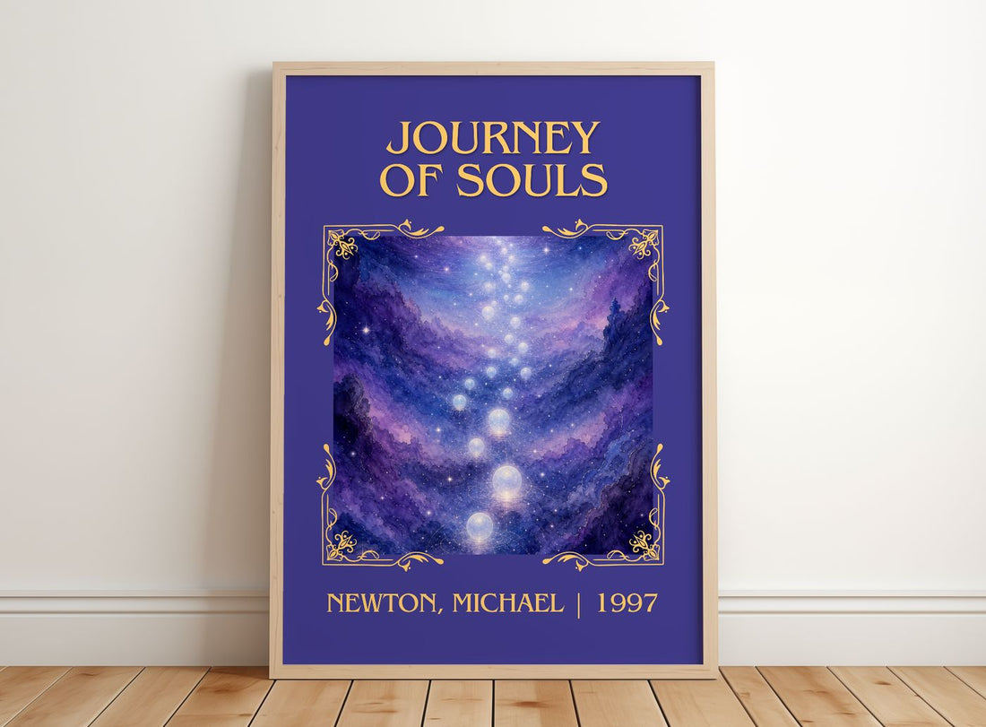 Journey of souls Classic Book Art Print by Newton, Michael – framed print leaning on a wooden floor