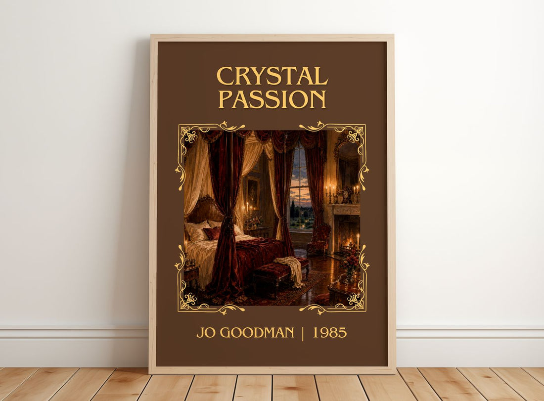 Crystal Passion Classic Book Art Print by Jo Goodman – framed print leaning on a wooden floor