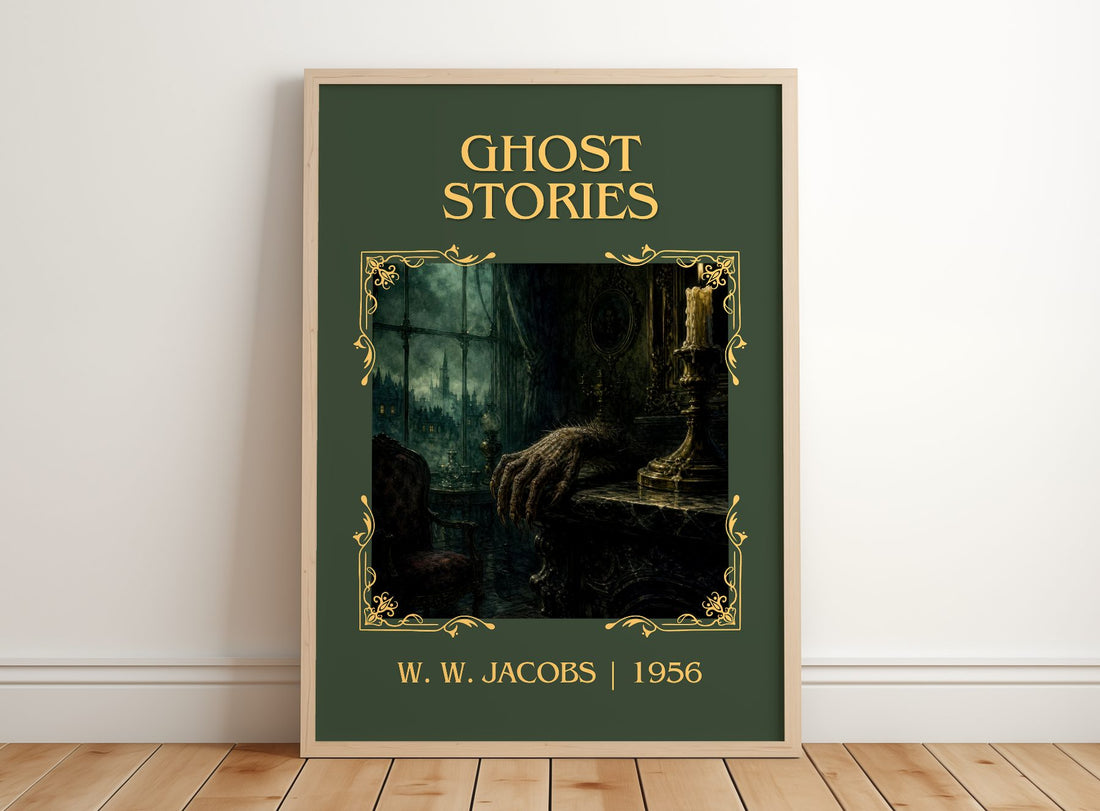 Ghost Stories Classic Book Art Print by W. W. Jacobs – framed print leaning on a wooden floor