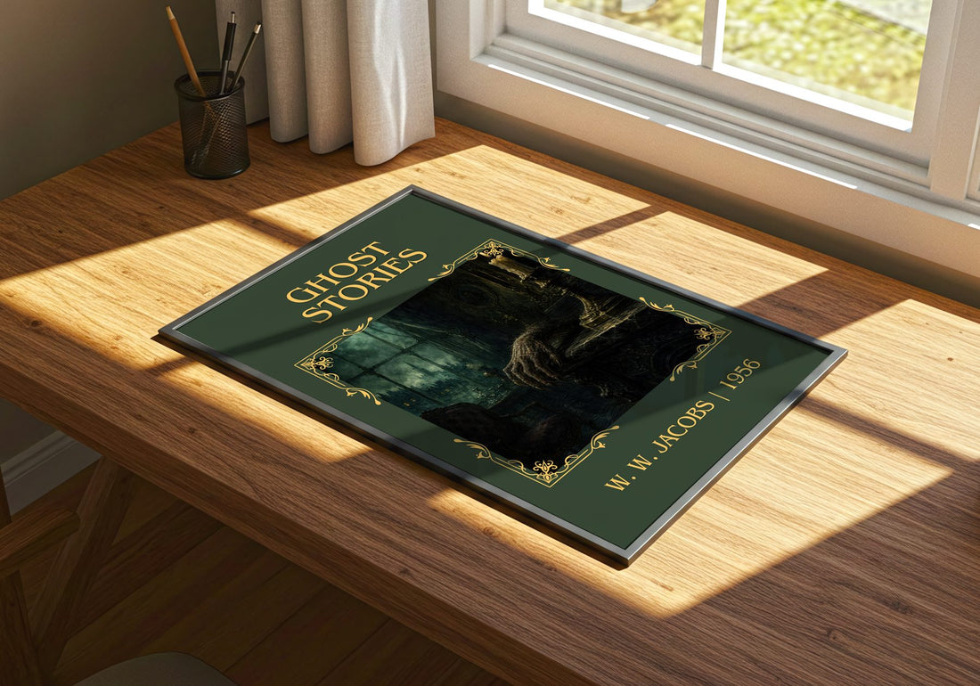 Ghost Stories Classic Book Art Print by W. W. Jacobs – print on a sunlit desk