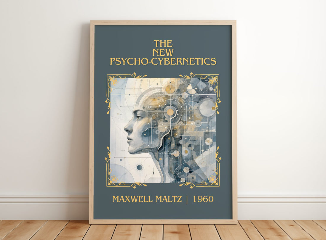 The New Psycho-Cybernetics Classic Book Art Print by Maxwell Maltz – framed print leaning on a wooden floor
