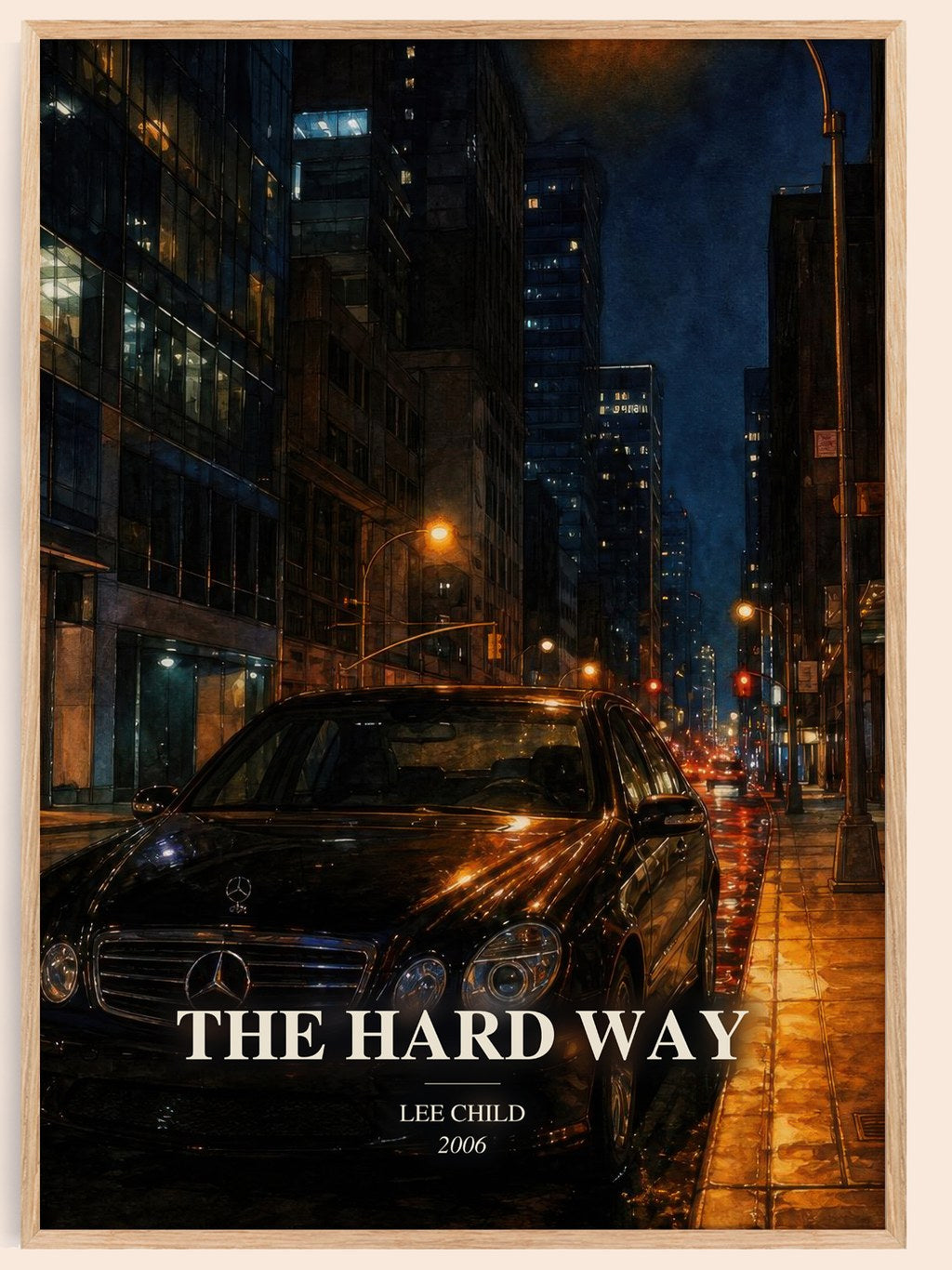 The Hard Way watercolour book poster by Lee Child – framed literary art print