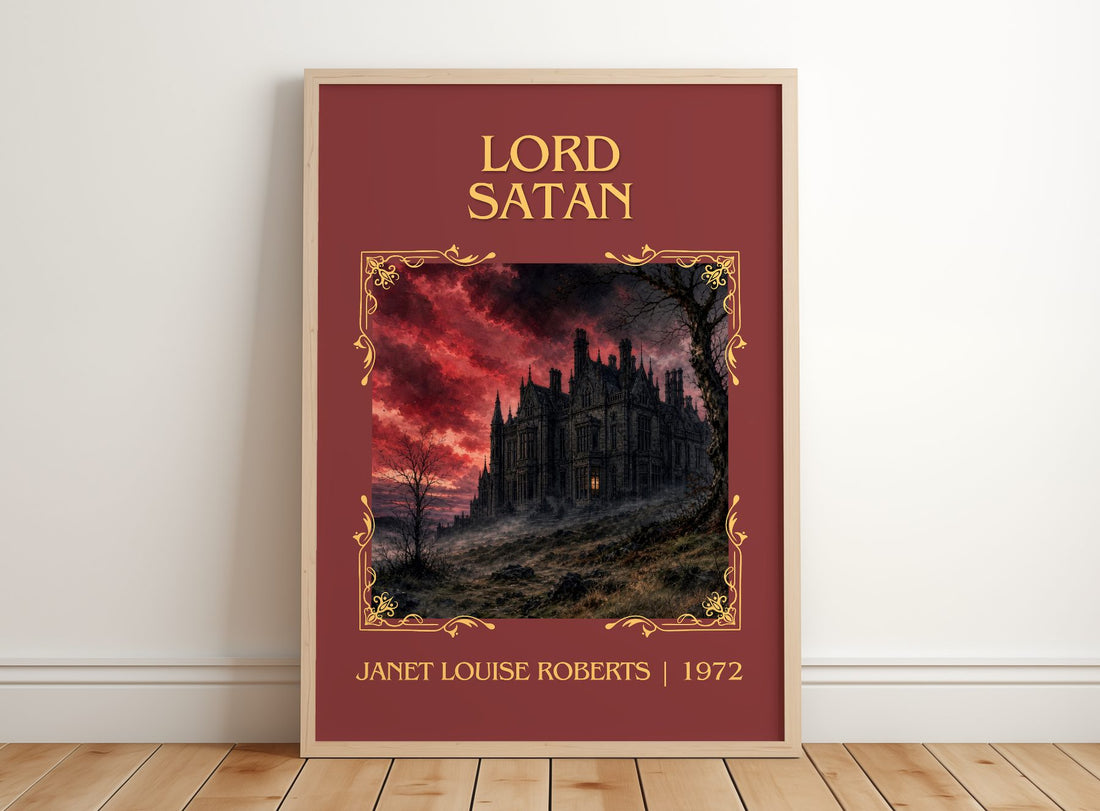 Lord Satan Classic Book Art Print by Janet Louise Roberts – framed print leaning on a wooden floor