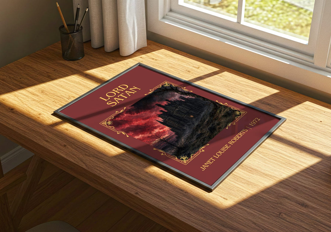 Lord Satan Classic Book Art Print by Janet Louise Roberts – print on a sunlit desk