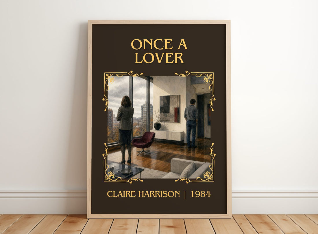 Once a lover Classic Book Art Print by Claire Harrison – framed print leaning on a wooden floor