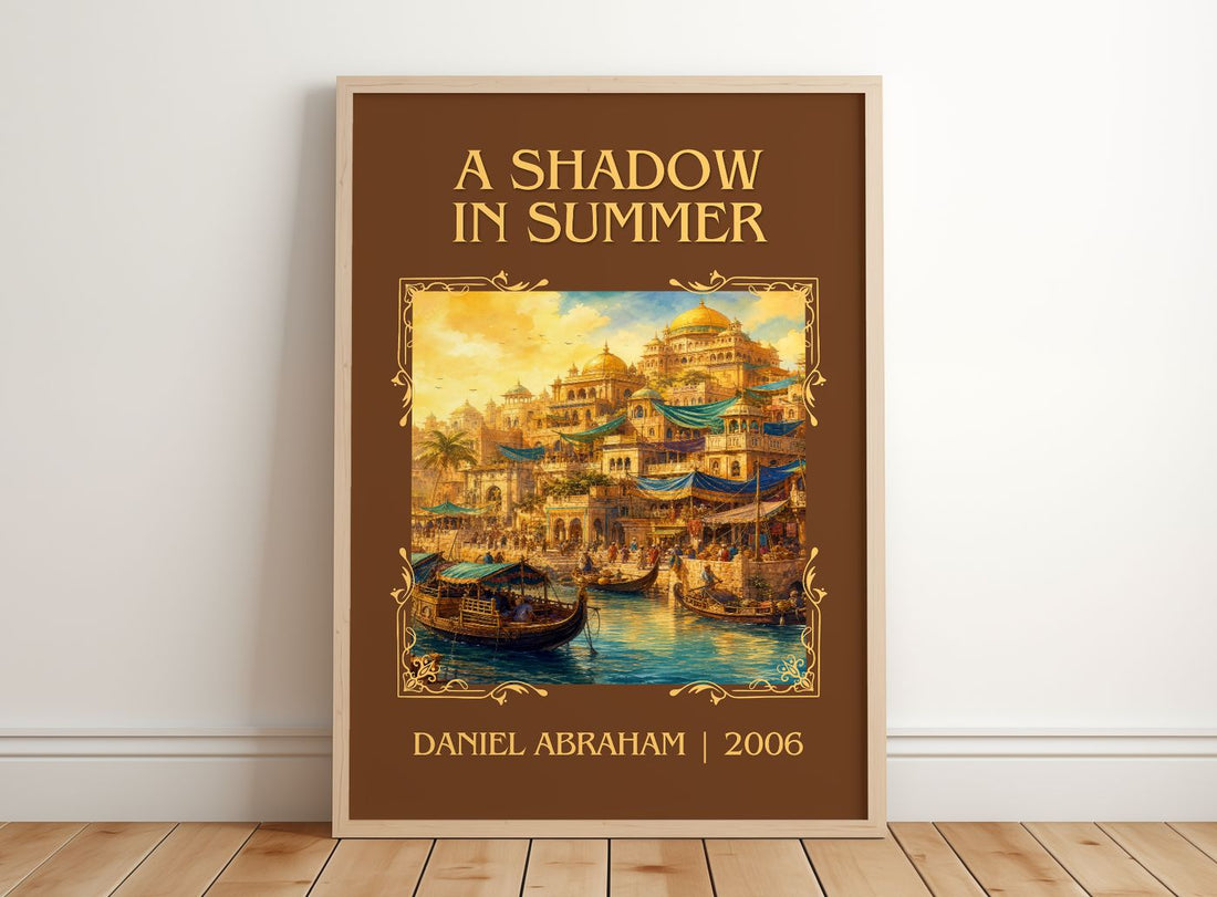 A Shadow in Summer Classic Book Art Print by Daniel Abraham – framed print leaning on a wooden floor
