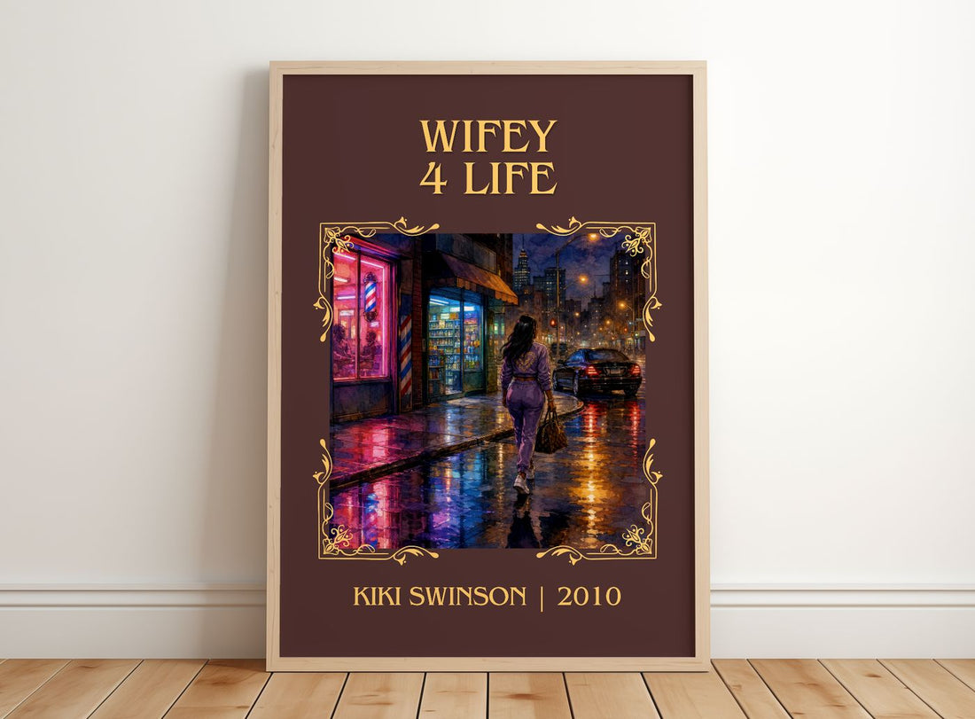 Wifey 4 life Classic Book Art Print by Kiki Swinson – framed print leaning on a wooden floor