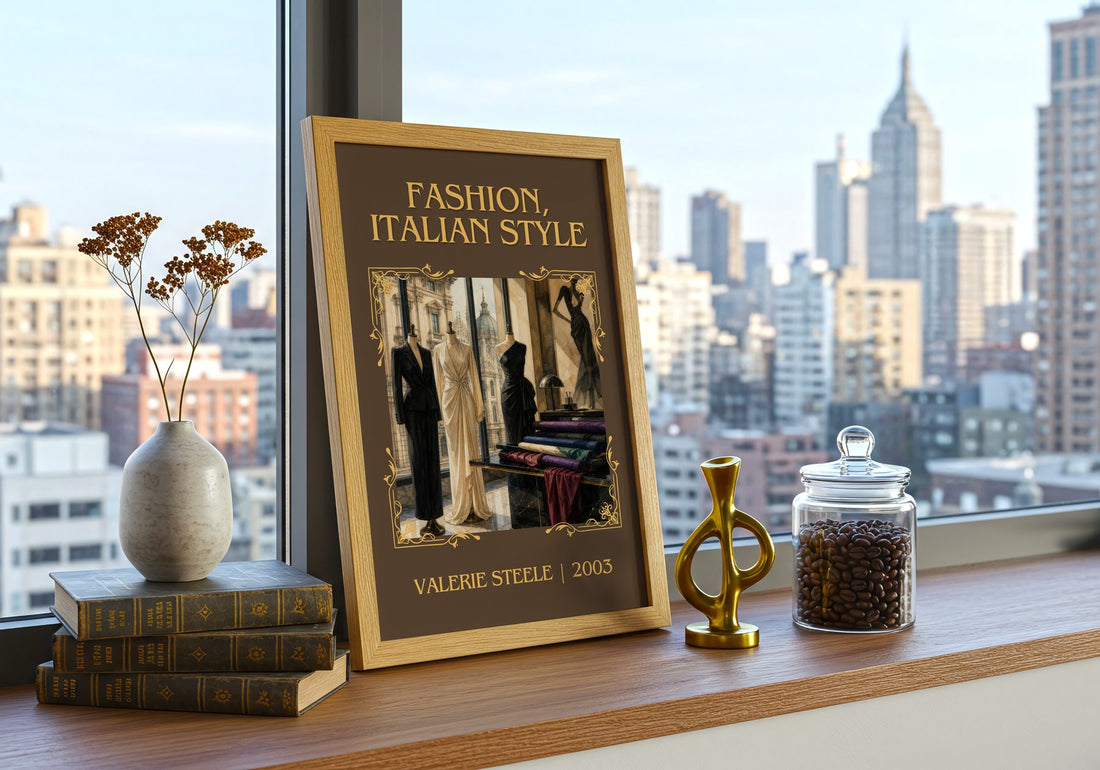 Fashion, Italian style Classic Book Art Print by Valerie Steele – framed print on a city-view windowsill