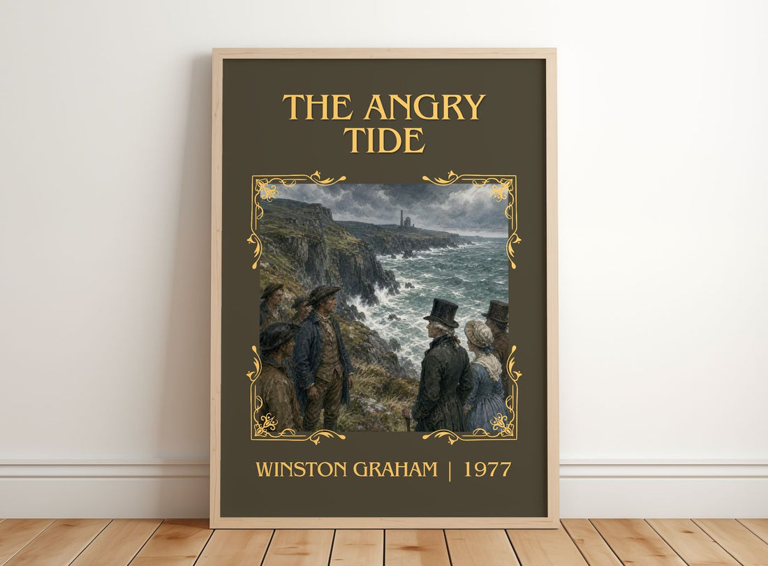 The Angry Tide Classic Book Art Print by Winston Graham – framed print leaning on a wooden floor