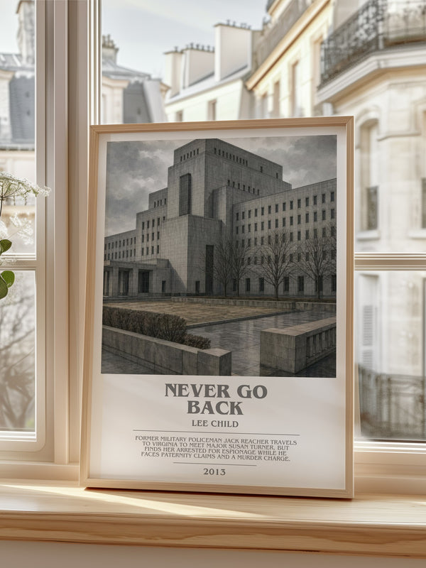 Never Go Back Bookish Wall Art by Lee Child – framed print by a bright window