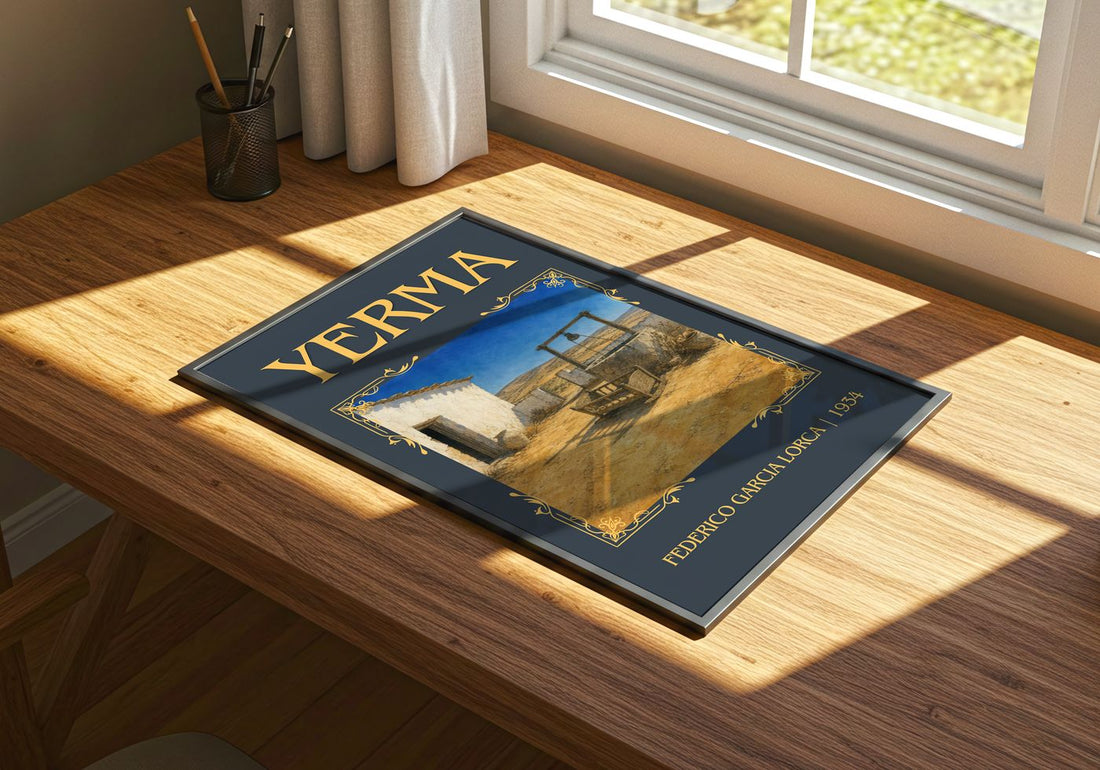 Yerma Classic Book Art Print by Federico García Lorca – print on a sunlit desk