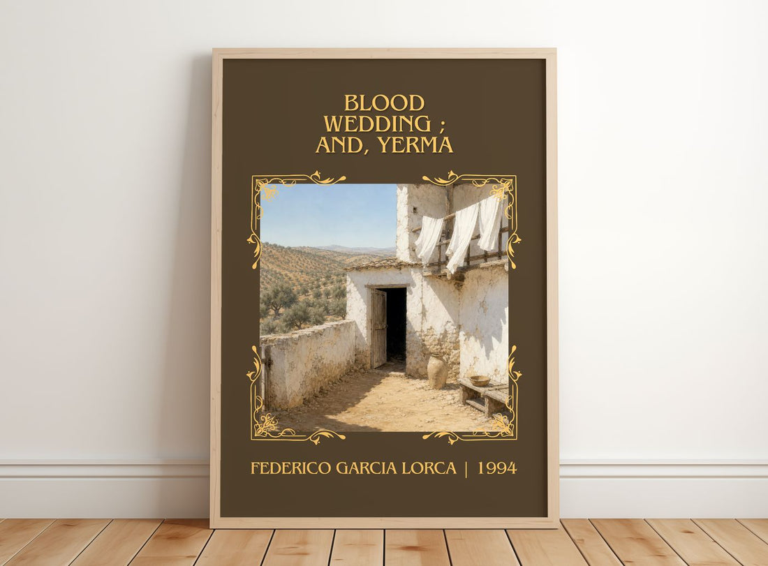 Blood wedding ; and, Yerma Classic Book Art Print by F. Lorca – framed print leaning on a wooden floor