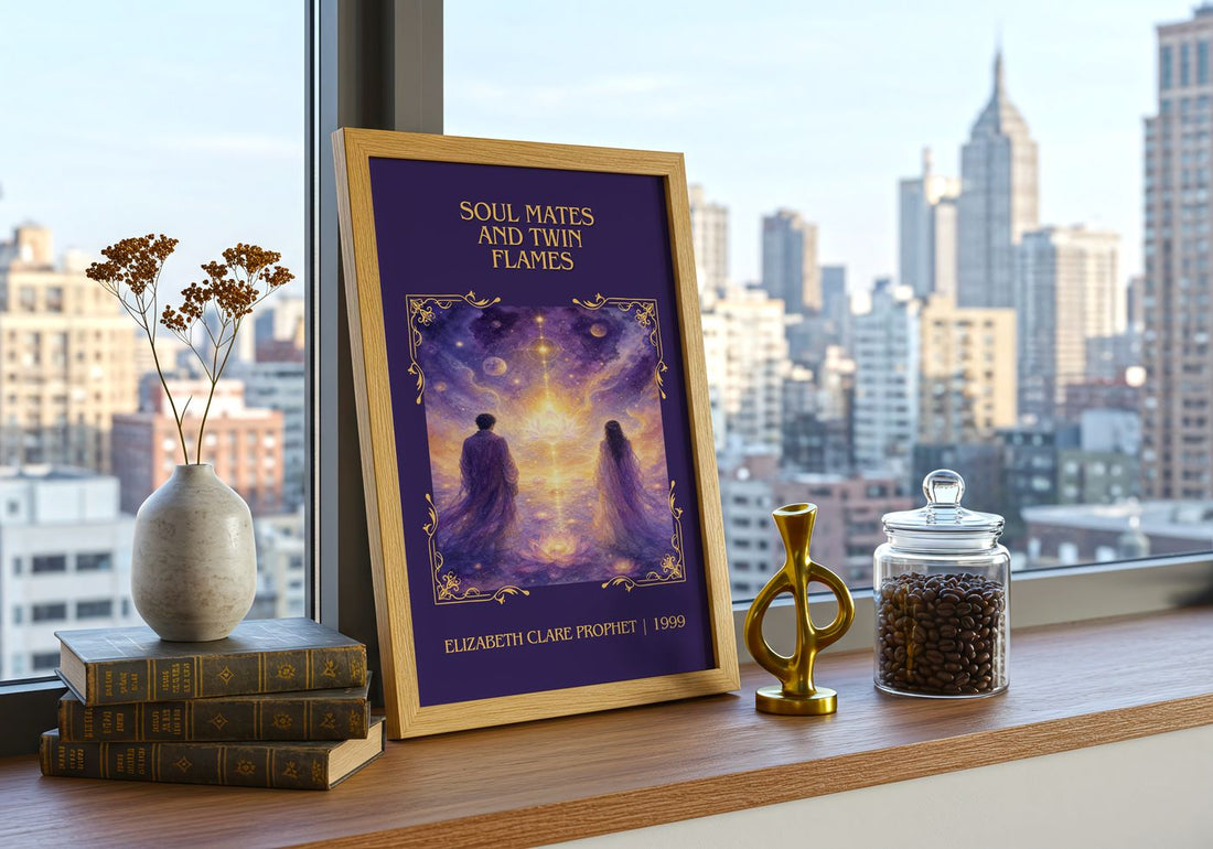 Soul Mates and Twin Flames Classic Book Art Print by E. Prophet – framed print on a city-view windowsill