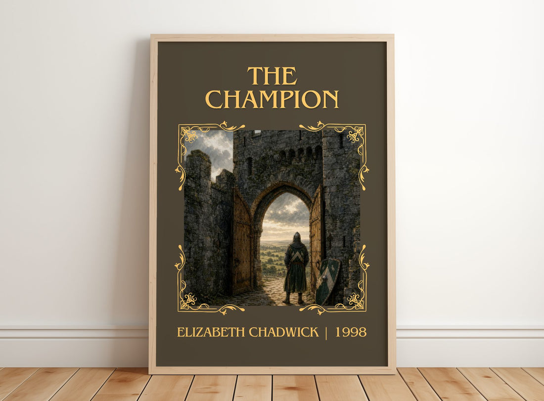 The Champion Classic Book Art Print by Elizabeth Chadwick – framed print leaning on a wooden floor