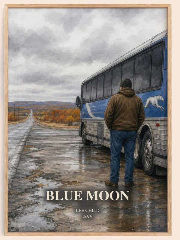 Blue Moon watercolour book poster by Lee Child – framed literary art print
